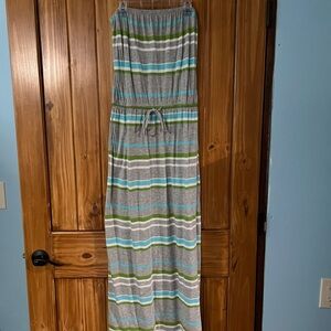 Striped Maxi Dress in Gray and Green